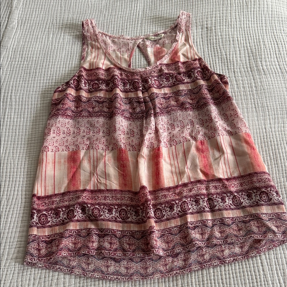 Lucky Bohemian Pink and Cream Patterned Tank Top
